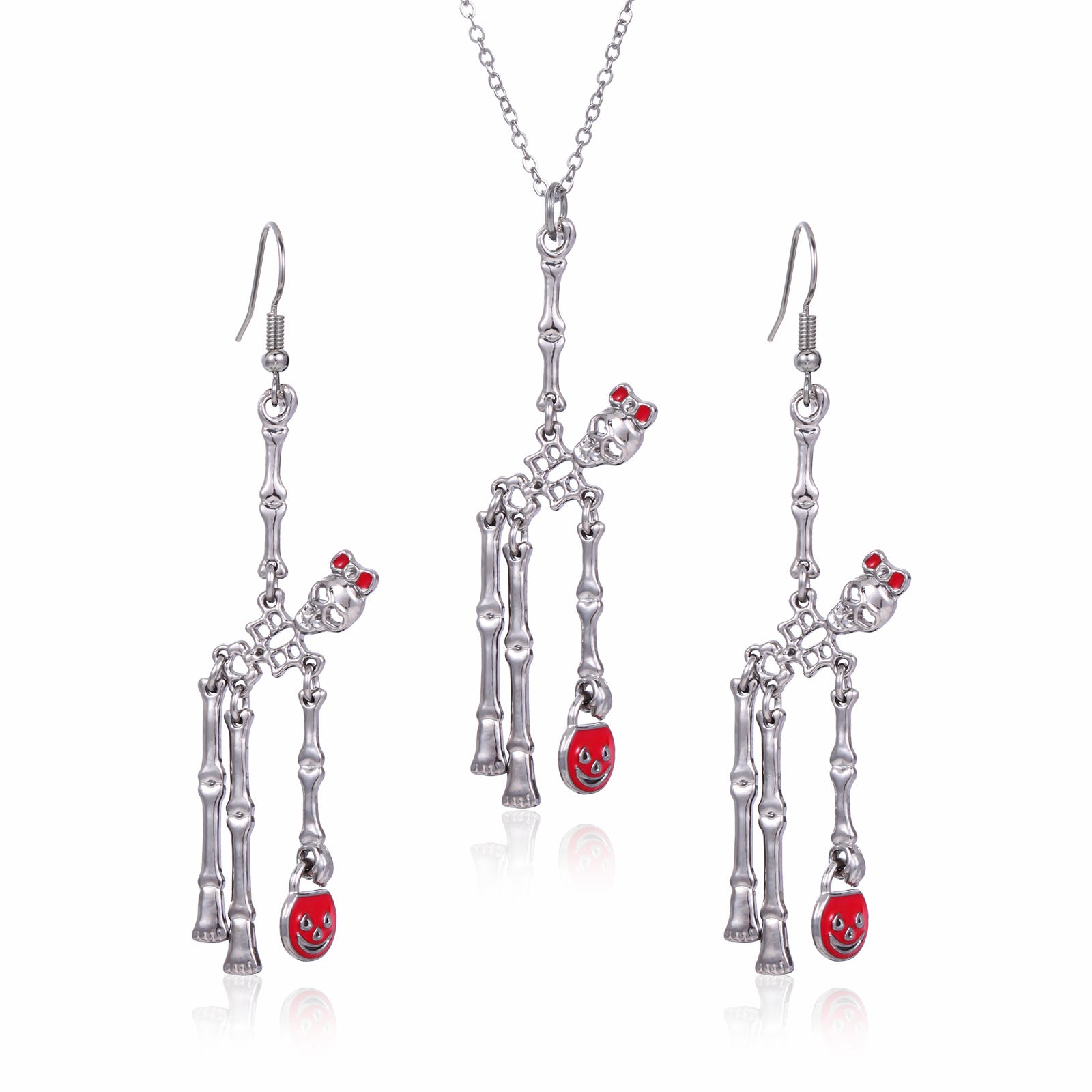 Wholesale Hot Sale Halloween Theme Creative Design Sense Vintage Personality Skull Frame Earrings Necklace Set